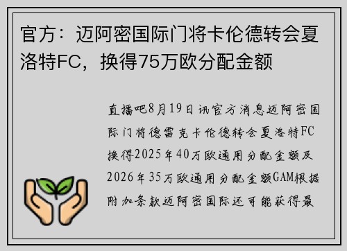 官方：迈阿密国际门将卡伦德转会夏洛特FC，换得75万欧分配金额